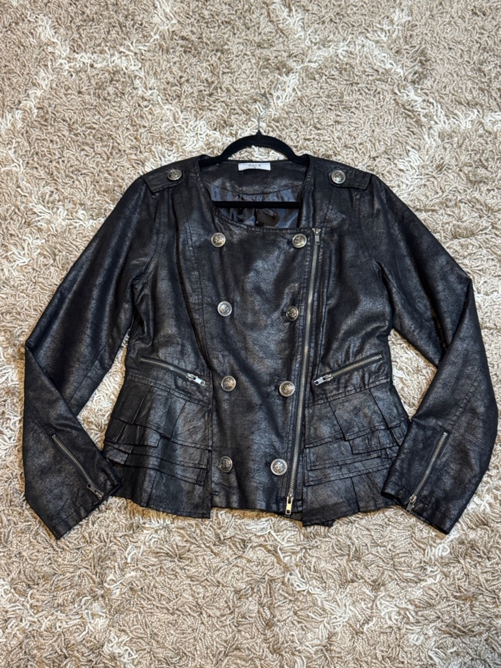 Tibi K Metallic Faux Leather Peplum Military Jacket Runs Small size Large - Picture 14 of 14